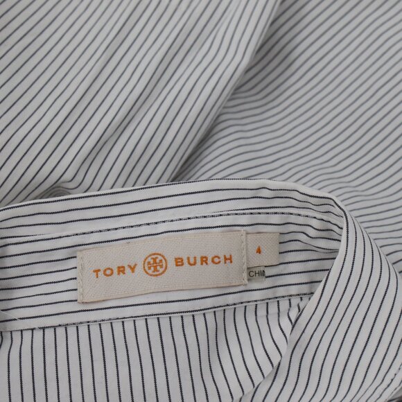 Tory birch shirt women's 4 golden button up striped cotton collared blouse top - Picture 9 of 10